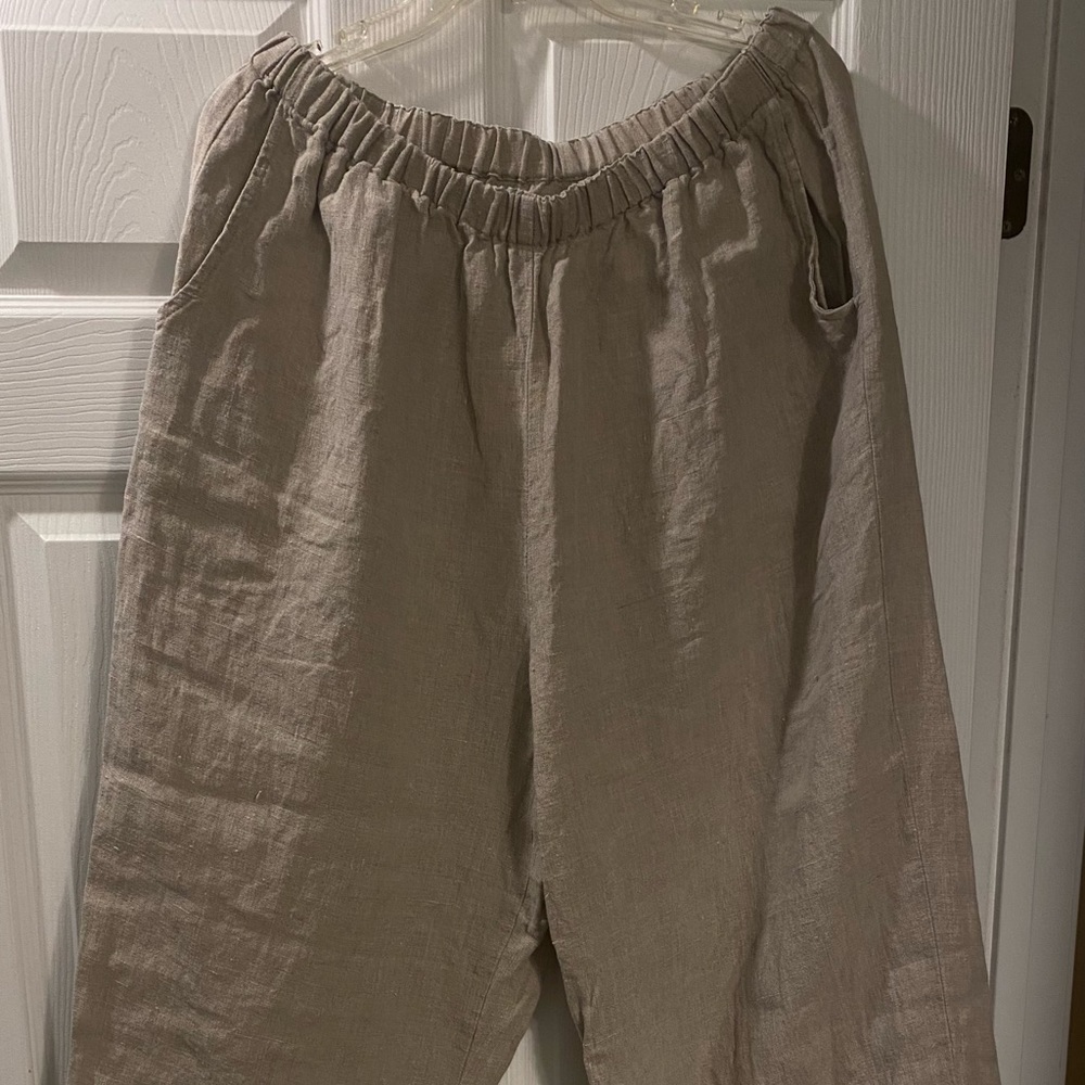 WOMEN’s FLAX linen elastic waist pants size L
